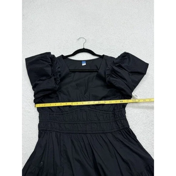 Old Navy Midi Dress Fit Flare Black Puff Sleeve Cotton Vacay Preppy Large P NWT - Picture 6 of 10